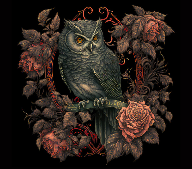 Gothic Rose Floral Owl