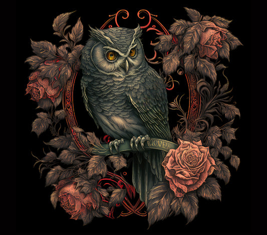 Gothic Rose Floral Owl