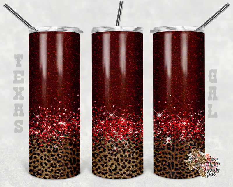 Leopard Pretty in Red Faux Glitter