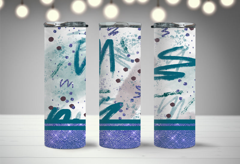 Blue Scribbles Faux Glitter